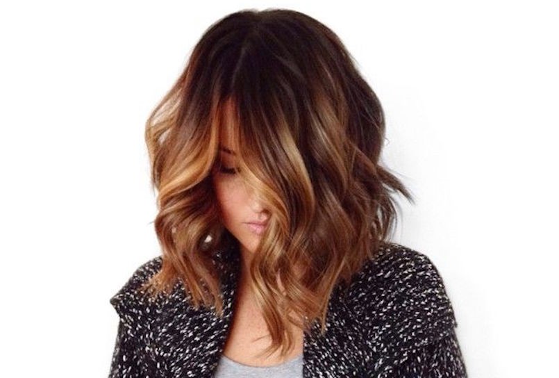 brunette hair balayage lob