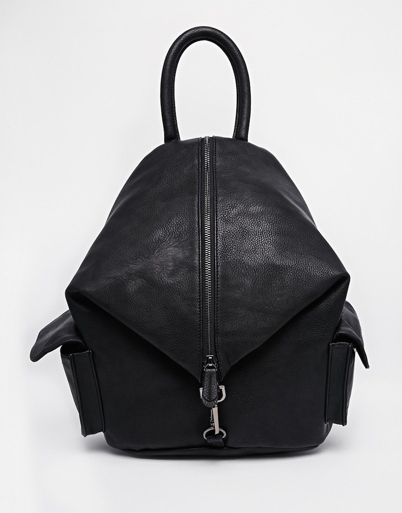 black front zip backpack with dog clips and pockets asos