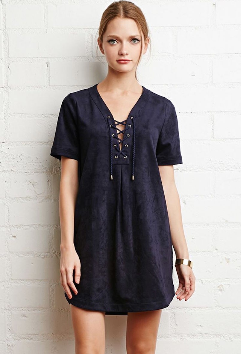 Lace-Up Faux Suede Dress Forever 21