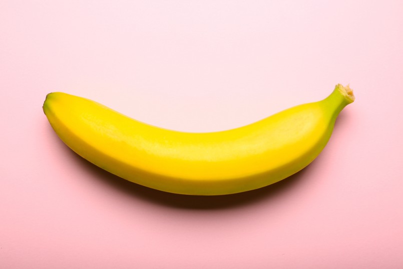 Banana fruit on pink background, close up