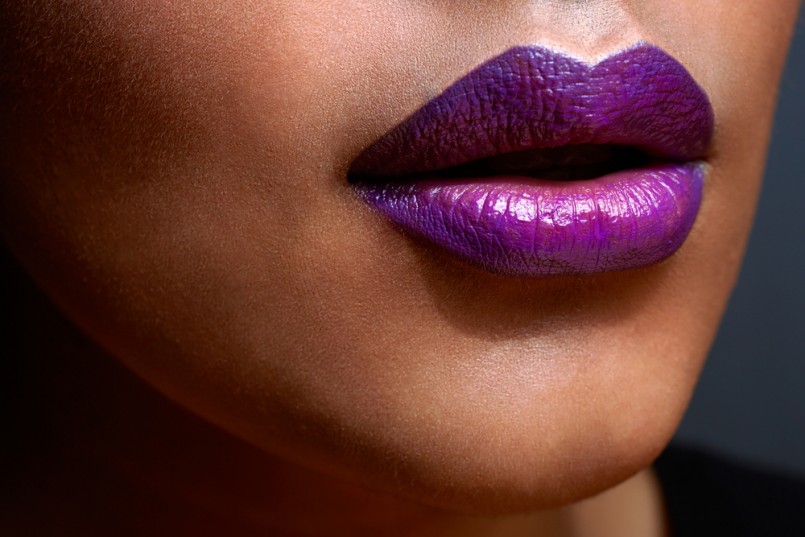 sexy lips with purple ombre style lipstick on tanned skin