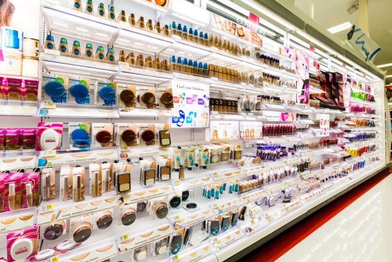 Shelves with cosmetics in a Target store. Target is the second-largest discount retailer in the United States