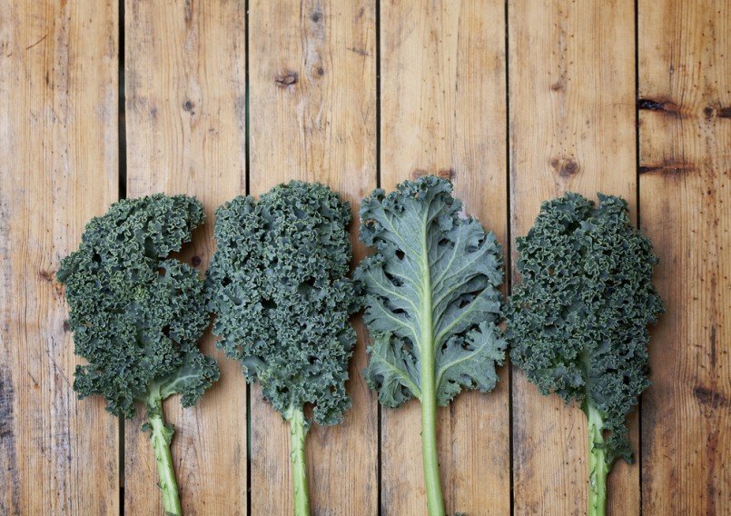 Kale super vegetable on a wooden background