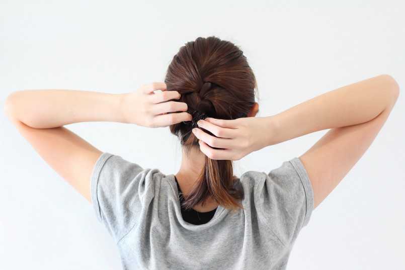 woman tied her hair