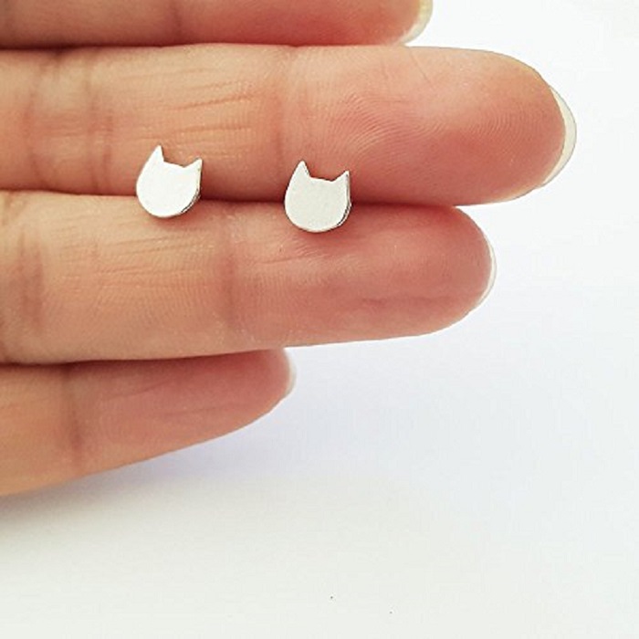 simple cat stud sterling silver earrings for handmade holiday jewelry gifts for the holidays