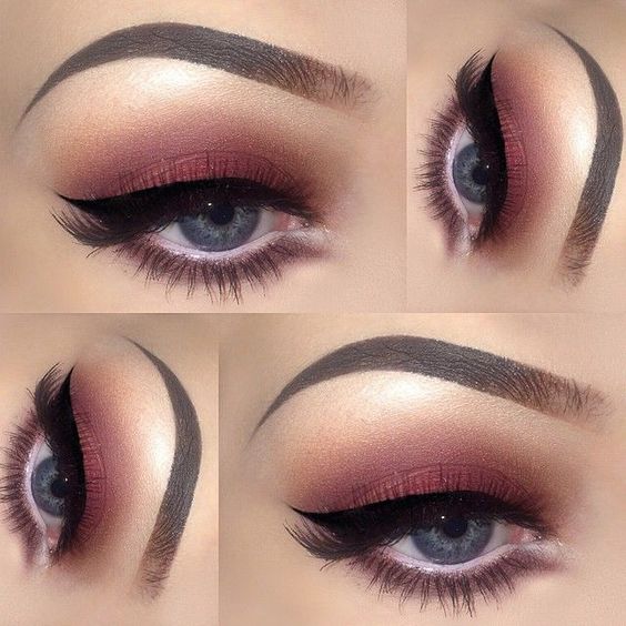 red eyeshadow and wing eyeliner