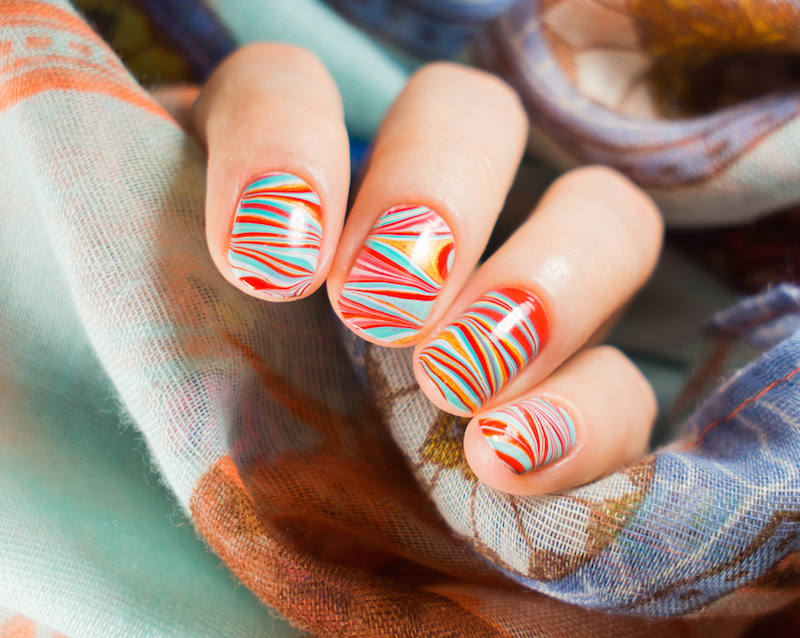 Beautiful watermarble nail art design, manicure