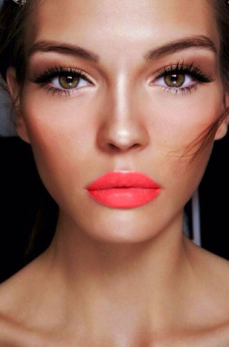 coral lip bronze eye shadow